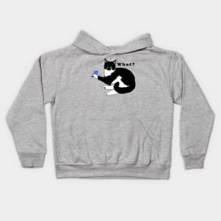 Cute Tuxedo Cat with a Bird WHAT? Copyright TeAnne Kids Hoodie